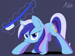 Size: 1280x960 | Tagged: action pose, artist:acersiii, derpibooru import, fighting stance, looking at you, magic, minuette, safe, solo, toothbrush