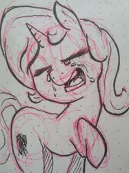 Size: 1280x1707 | Tagged: safe, artist:flowbish, derpibooru import, trixie, pony, unicorn, crying, female, mare, sketch, solo, traditional art