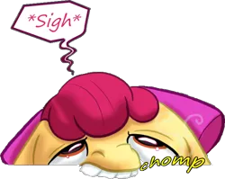 Size: 658x523 | Tagged: safe, artist:pikapetey, derpibooru import, editor:redweasel, apple bloom, pony, bored, chomp, frustrated, reaction image, sigh, simple background, teeth, transparent background