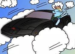 Size: 3484x2496 | Tagged: artist:doctorcat, car, cloud, cloudy, crossover, derpibooru import, driving, eyes closed, flying, illogical, kitt, knight rider, open mouth, pontiac firebird, rainbow dash, safe, smiling, this will end in a turbo boost, tv show