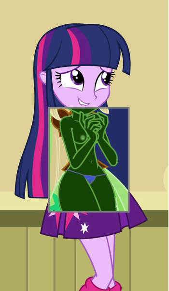 Size: 489x839 | Tagged: questionable, derpibooru import, twilight sparkle, equestria girls, breasts, clothes, embarrassed, female, nipples, nude edit, nudity, panties, solo, solo female, thong, underwear, x-ray edit