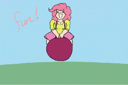 Size: 500x333 | Tagged: 2d animation, animated, artist:xenstroke, bouncing, colored, derpibooru import, flash animation, frame by frame, fun fun fun, hop, human, humanized, pinkie pie, safe, solo, space hopper