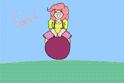 Size: 500x333 | Tagged: 2d animation, animated, artist:xenstroke, bouncing, colored, derpibooru import, flash animation, frame by frame, fun fun fun, hop, human, humanized, pinkie pie, safe, solo, space hopper