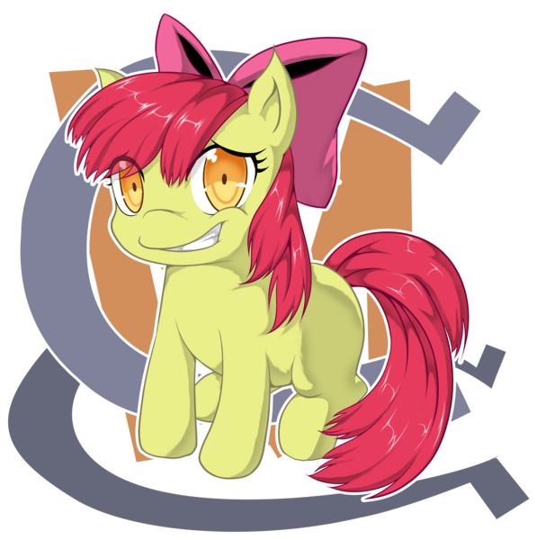 Size: 3877x3898 | Tagged: safe, artist:zaiyaki, derpibooru import, apple bloom, earth pony, pony, female, filly, horseshoes, sheepish grin, simple background, solo, transparent background