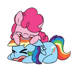 Size: 1500x1392 | Tagged: ><, artist:ramott, duo, eyes closed, female, nom, pinkie pie, rainbow dash, safe, simple background, transparent background