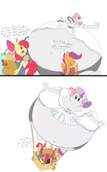 Size: 2800x4500 | Tagged: air, air inflation, air tank, anthro, apple bloom, artist:anonopony, balloon, belly button, comic, cutie mark crusaders, derpibooru import, dialogue, hose, hot air balloon, inflation, scootaloo, squishy, suggestive, sweetie belle, sweetie belloon