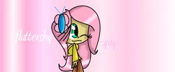 Size: 1340x551 | Tagged: safe, artist:abbymaethecat, derpibooru import, fluttershy, human, humanized, solo