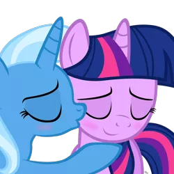 Size: 2000x2000 | Tagged: artist:navitaserussirus, blushing, cute, derpibooru import, eyes closed, female, kissing, kiss on the cheek, lesbian, safe, shipping, simple background, transparent background, trixie, twilight sparkle, twixie