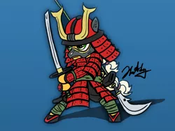 Size: 1024x768 | Tagged: applejack, armor, artist:hotdog, derpibooru import, katana, safe, samurai, samurai applejack, semi-anthro, solo, sword, weapon