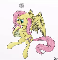 Size: 800x825 | Tagged: safe, artist:lordjeremy55, derpibooru import, fluttershy, coffee, coffee mug, morning ponies, simple background, solo, tired