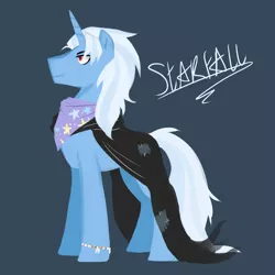 Size: 3000x3000 | Tagged: safe, artist:kianamai, derpibooru import, oc, oc:starfall, unofficial characters only, pony, unicorn, cape, clothes, male, next generation, offspring, parent:trixie, parent:unnamed oc, parents:canon x oc, simple background, solo, stallion