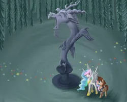 Size: 1500x1200 | Tagged: artist:xilenobody143, crossover, derpibooru import, discord, high angle, kingdom hearts, ponified, princess celestia, safe, sora, statue