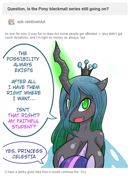 Size: 520x710 | Tagged: questionable, artist:basketgardevoir, derpibooru import, queen chrysalis, twilight sparkle, twilight sparkle (alicorn), anthro, ambiguous facial structure, ask, blushing, boob smothering, breasts, busty queen chrysalis, cleavage, female, lesbian, mind control, nudity, tumblr, twisalis