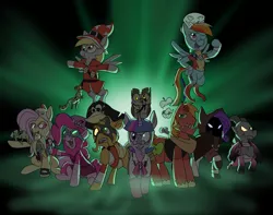 Size: 1117x881 | Tagged: safe, artist:metal-kitty, derpibooru import, applejack, big macintosh, derpy hooves, fluttershy, owlowiscious, pinkie pie, rainbow dash, rarity, spike, twilight sparkle, earth pony, pony, zombie, crossover, halloween, male, mane seven, mane six, stallion, team fortress 2