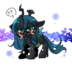 Size: 595x544 | Tagged: safe, artist:lessue, derpibooru import, queen chrysalis, chibi, cute, cutealis, mouth hold, pixiv, solo