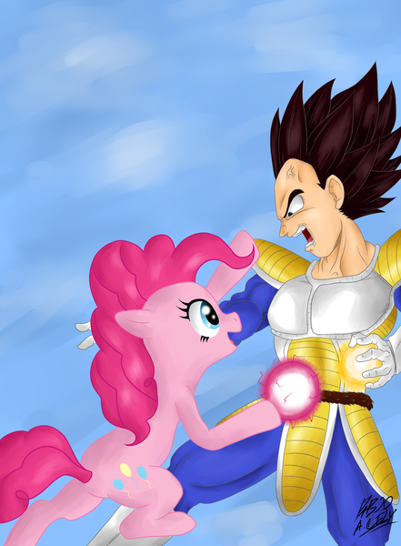 Size: 1024x1393 | Tagged: artist:redrumratscap, crossover, derpibooru import, dragon ball z, pinkie pie, safe, smile hd, vegeta