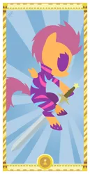 Size: 400x775 | Tagged: artist:janeesper, derpibooru import, jack of spades, page of swords, safe, scootaloo, sword, tarot card