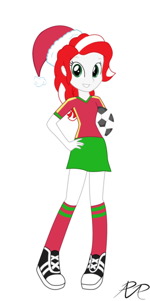 Size: 821x1642 | Tagged: safe, artist:reg-d-fanfiction, derpibooru import, oc, oc:peppermint pattie, unofficial characters only, equestria girls, clothes, equestria girls-ified, football, hat, santa hat, simple background, solo, transparent background