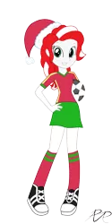 Size: 821x1642 | Tagged: safe, artist:reg-d-fanfiction, derpibooru import, oc, oc:peppermint pattie, unofficial characters only, equestria girls, clothes, equestria girls-ified, football, hat, santa hat, simple background, solo, transparent background