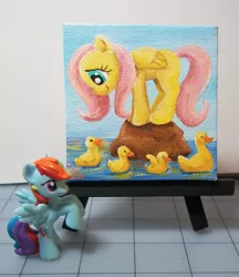 Size: 2458x2850 | Tagged: acrylic painting, animal, artist:cadmiumcrab, derpibooru import, duck, fluttershy, irl, painting, rainbow dash, safe, size difference, toy, traditional art, water