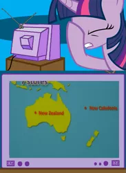 Size: 563x771 | Tagged: australia, derpibooru import, exploitable meme, facehoof, fail, map, meme, new caledonia, new zealand, obligatory pony, safe, seems legit, tv meme, twilight sparkle, you had one job
