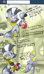 Size: 864x1439 | Tagged: safe, artist:hobbes-maxwell, derpibooru import, derpy hooves, zecora, pegasus, pony, zebra, ask zecora, ask, body horror, eldritch abomination, female, mare, tumblr