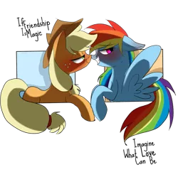 Size: 895x892 | Tagged: safe, artist:misspolycysticovary, derpibooru import, applejack, rainbow dash, appledash, bedroom eyes, blushing, boop, female, lesbian, noseboop, shipping, shirt design