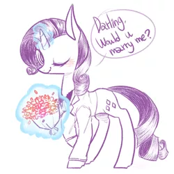 Size: 550x550 | Tagged: artist:shining-dog, bouquet, bronybait, derpibooru import, dialogue, flower, magic, marriage proposal, one eye closed, rarity, safe, solo, speech bubble, telekinesis, wink