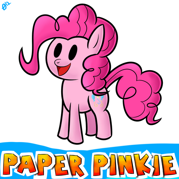 Size: 1000x1000 | Tagged: artist:paradigmpizza, derpibooru import, happy, paper mario, parody, pinkie pie, safe, solo, style emulation