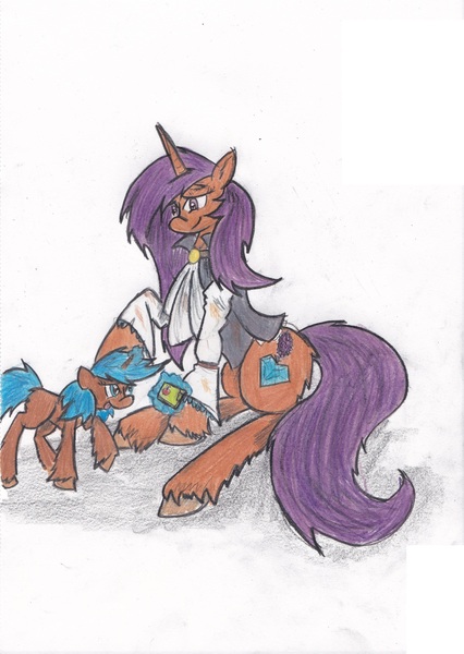 Size: 2476x3484 | Tagged: artist:zubias, derpibooru import, fallout equestria, levitation, magic, oc, oc:lilac prism, oc:tripwire, safe, traditional art, unofficial characters only