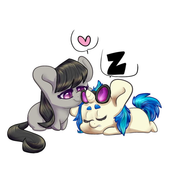 Size: 1200x1200 | Tagged: dead source, safe, artist:wlemin, derpibooru import, octavia melody, vinyl scratch, earth pony, pony, unicorn, bangs, bedroom eyes, blank flank, cute, eyebrows, eyes closed, female, floppy ears, glasses, gritted teeth, heart, hilarious in hindsight, hooves, horn, lesbian, lying down, mare, missing cutie mark, scratchtavia, shipping, simple background, sitting, sleeping, sleepy, smiling, sunglasses, teeth, transparent background, vector, z