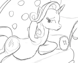 Size: 1259x1015 | Tagged: artist:patch, belly, couch, derpibooru import, monochrome, pregnant, rarity, safe, sketch, solo