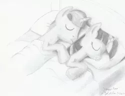 Size: 1280x982 | Tagged: adult foal, artist:millenniumf, bed, derpibooru import, monochrome, oc, oc:vector scamp, pacifier, safe, sleeping, twilight sparkle