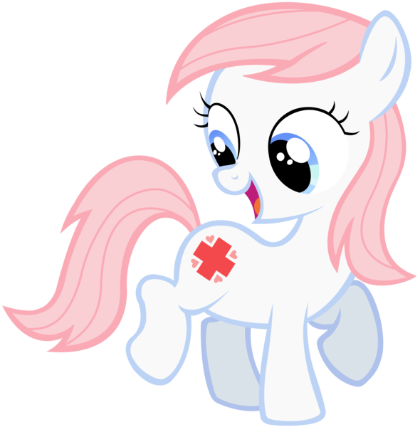 Size: 3842x3905 | Tagged: safe, artist:leapingriver, derpibooru import, nurse redheart, earth pony, pony, cute, cutie mark, female, filly, filly nurse redheart, foal, heartabetes, high res, looking back, open mouth, raised hoof, raised leg, simple background, solo, transparent background, vector, younger