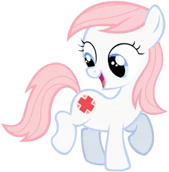 Size: 3842x3905 | Tagged: safe, artist:leapingriver, derpibooru import, nurse redheart, earth pony, pony, cute, cutie mark, female, filly, filly nurse redheart, foal, heartabetes, high res, looking back, open mouth, raised hoof, raised leg, simple background, solo, transparent background, vector, younger