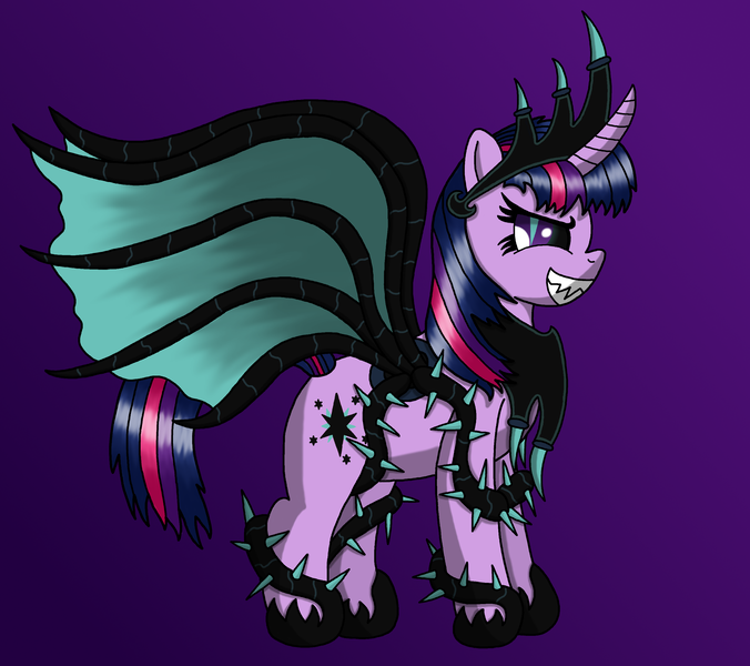 Size: 2760x2448 | Tagged: safe, artist:heartshielder1991, derpibooru import, twilight sparkle, twilight sparkle (alicorn), oc, oc:plunderseedqueen, alicorn, pony, black vine, corrupted, female, mare, solo, tyrant sparkle