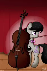 Size: 1000x1496 | Tagged: artist:emerlees, cello, derpibooru import, mouth hold, musical instrument, octavia melody, safe, solo