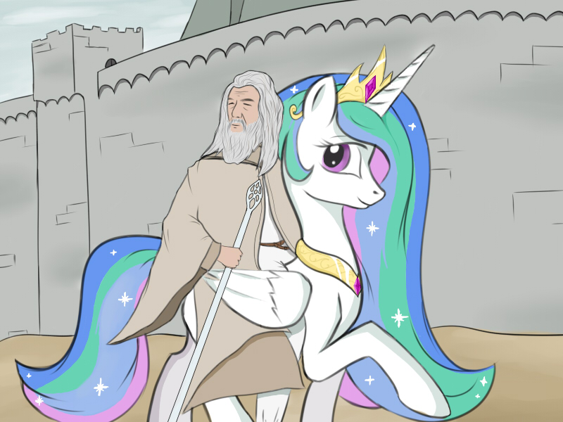 Size: 800x600 | Tagged: artist:smehoon, crossover, derpibooru import, gandalf, gandalf the white, human, lord of the rings, princess celestia, safe
