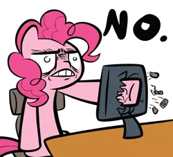 Size: 1100x1000 | Tagged: artist:ocarina0ftimelord, computer, derpibooru import, no, pinkie pie, reaction image, safe, screen punch