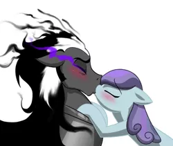 Size: 708x598 | Tagged: artist:mickeymonster, derpibooru import, eyes closed, king sombra, kissing, safe, sapphire joy, shipping, umbrum