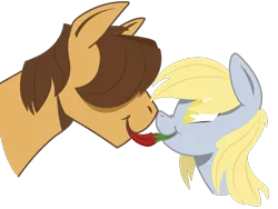 Size: 975x734 | Tagged: safe, artist:dbkit, derpibooru import, derpy hooves, hoops, pegasus, pony, boop, chilli, ditzyhoops, eye contact, female, food, male, mare, mouth hold, nom, nose wrinkle, noseboop, shipping, simple background, smiling, straight, transparent background, vector