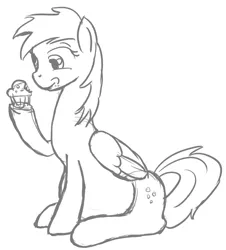 Size: 743x821 | Tagged: safe, artist:patch, derpibooru import, derpy hooves, pegasus, pony, belly, eating, female, happy, hoof hold, mare, monochrome, muffin, pregnant, sitting, sketch, smiling, solo