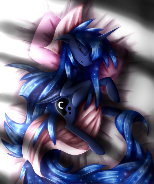 Size: 1256x1498 | Tagged: artist:crestfallencelestia, bed, derpibooru import, princess luna, safe, sleeping, solo