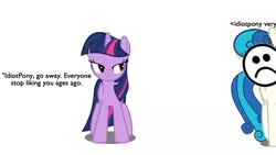 Size: 1920x1080 | Tagged: safe, derpibooru import, twilight sparkle, idiot pony, simple background, text, vector, white background