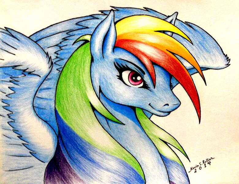 Size: 3189x2452 | Tagged: artist:kevinthecrushinator, derpibooru import, rainbow dash, safe, solo, traditional art