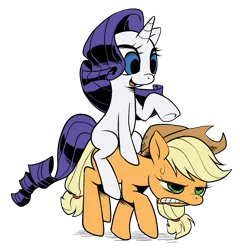 Size: 791x823 | Tagged: applejack, artist:k-nattoh, blank flank, derpibooru import, ponies riding ponies, rarity, riding, safe