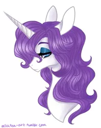 Size: 591x746 | Tagged: safe, artist:milktea-art, derpibooru import, rarity, pony, unicorn, alternate hairstyle, bust, female, looking at you, mare, portrait, profile, simple background, solo, white background