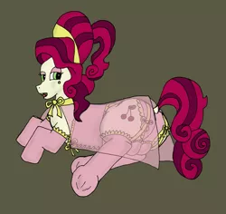 Size: 847x800 | Tagged: artist:bigmacintosh2000, bra, cherry jubilee, clothes, crotchboobs, crotchbra, derpibooru import, female, garter belt, garters, lingerie, panties, solo, solo female, stockings, suggestive, underhoof, underwear