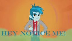 Size: 1920x1088 | Tagged: safe, derpibooru import, edit, screencap, thunderbass, equestria girls, rainbow rocks, background human, blue text, image macro, meme, solo