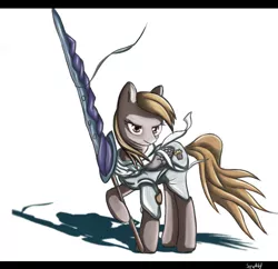 Size: 827x802 | Tagged: safe, artist:sceathlet, derpibooru import, derpy hooves, pegasus, pony, epic derpy, fantasy class, female, knight, mare, warrior